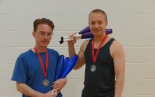 Leif Pettersen (right) wearing his silver medal from the International Jugglers' Association 2014 championships