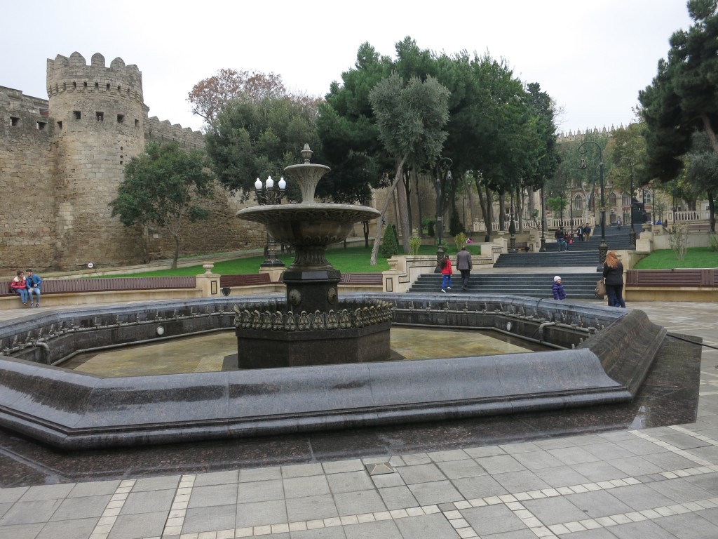 Baku city wall with fountain